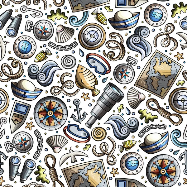 Desenhos animados desenhados à mão padrão náutico doodles sem costura — Fotografia de Stock