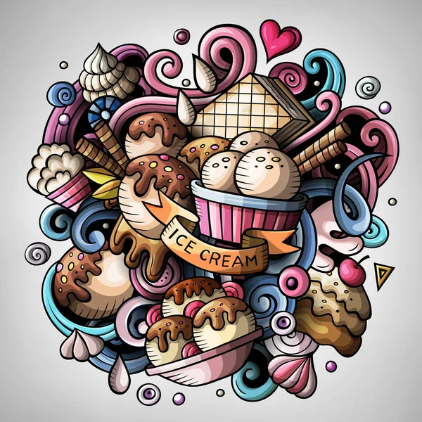 Desenhos animados bonito doodles mão desenhada Ilustração de sorvete — Fotografia de Stock