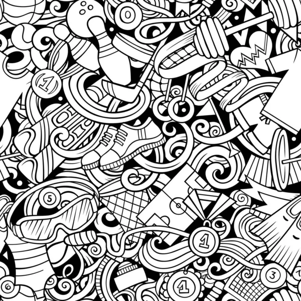 Sports hand drawn doodles seamless pattern. Line art background — ストック写真