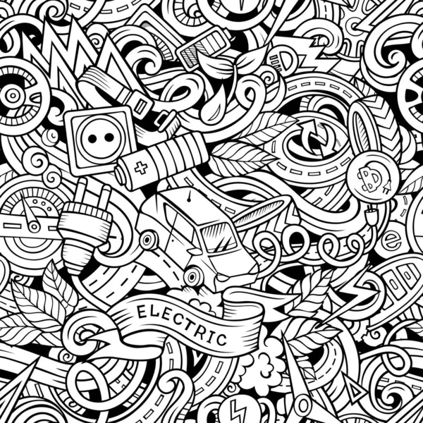 Desenhos animados bonito doodles mão desenhada veículo elétrico sem costura padrão — Fotografia de Stock