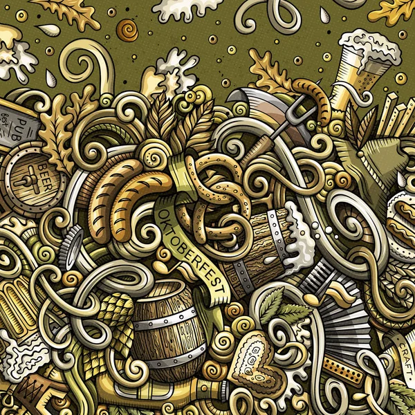 Cartoon doodles Beer fest illustration. Oktoberfest funny picture — Stock Photo, Image
