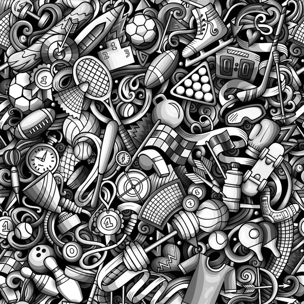 Sports hand drawn doodles seamless pattern. — ストック写真