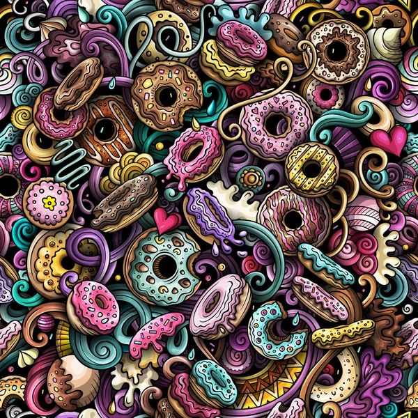 Dessin animé mignon gribouillis dessiné à la main Donuts motif sans couture — Photo