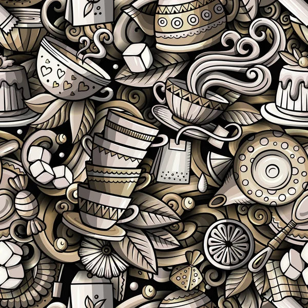 Tecknad söt doodles hand Drawn Tea House sömlösa mönster — Stockfoto