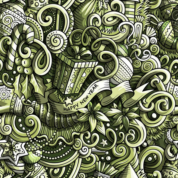 Tecknad söt doodles nytt år sömlösa mönster — Stockfoto