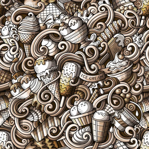 கார்ட்டூன் கையால் வரையப்பட்ட ஐஸ்கிரீம் doodles சீரற்ற வடிவமைப்பு — ஸ்டாக் புகைப்படம்