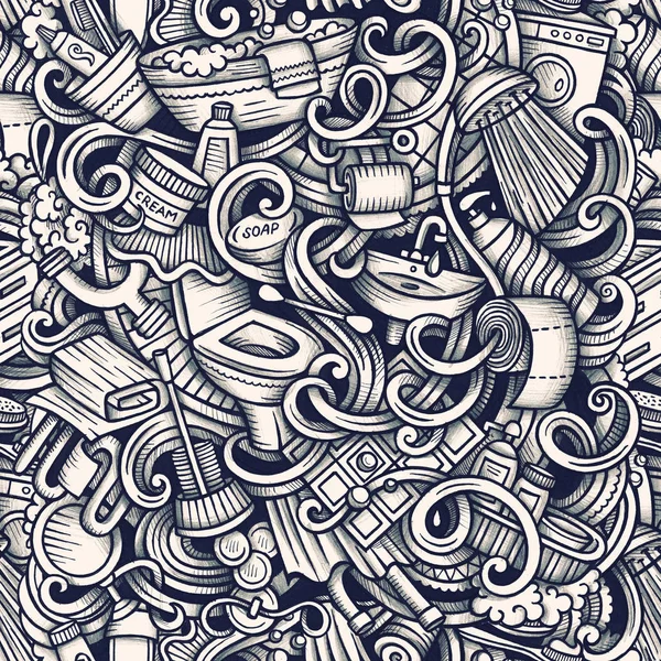 Badezimmer handgezeichnete Doodles nahtloses Muster. Grafik Hintergrundgestaltung. — Stockfoto