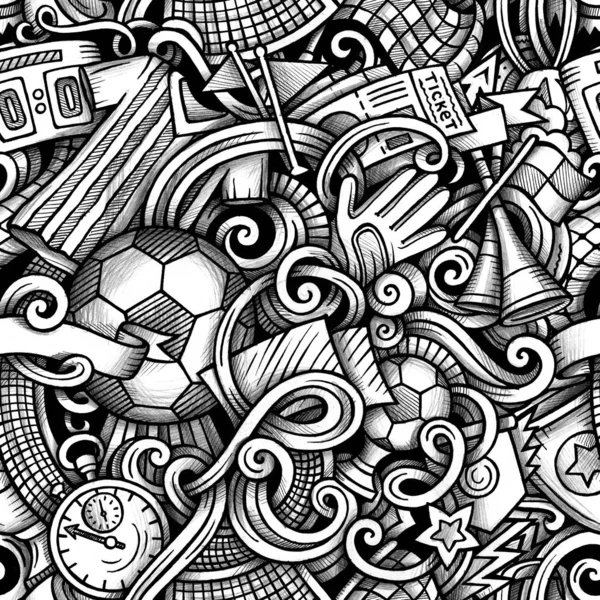 Futebol mão desenhado doodles padrão sem costura. Projeto de fundo de gráficos . — Fotografia de Stock