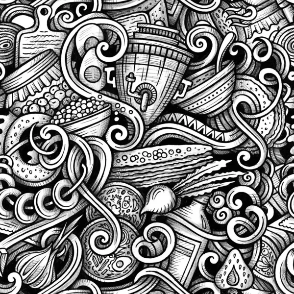 Russian food hand drawn doodles seamless pattern. — 스톡 사진