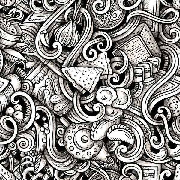 Russian food hand drawn doodles seamless pattern. — Stock Photo, Image