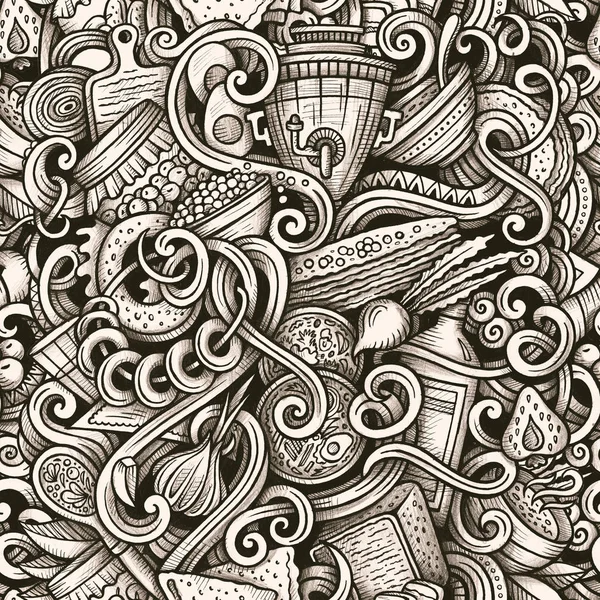 Russian food hand drawn doodles seamless pattern. — Stock Photo, Image