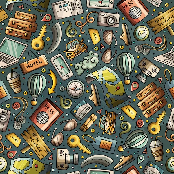 Desenhos animados Viajando sem costura padrão com lotes de objetos — Fotografia de Stock