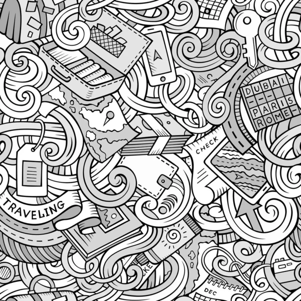 Cartoon doodles travel planning seamless pattern — Stock Photo, Image
