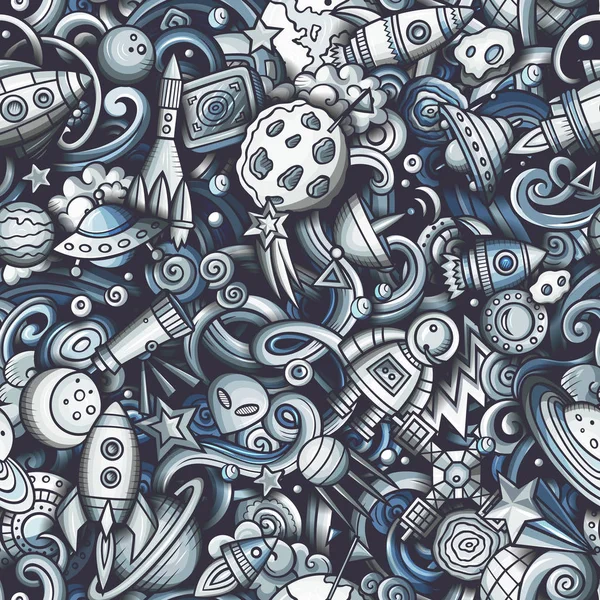 Tecknad söt doodles Space sömlös mönster — Stockfoto