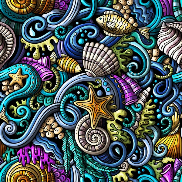 Cartoon doodles under water life seamless pattern — Stock Photo, Image