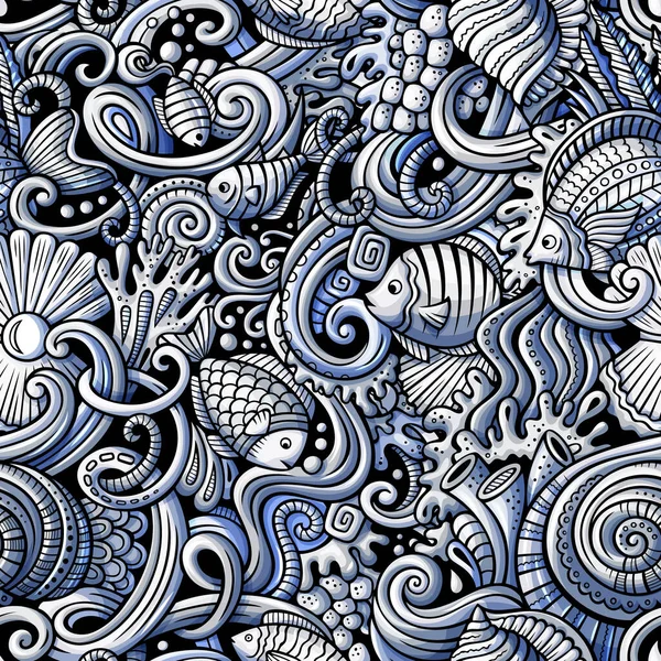 Cartoon doodles under water life seamless pattern — Stock Photo, Image