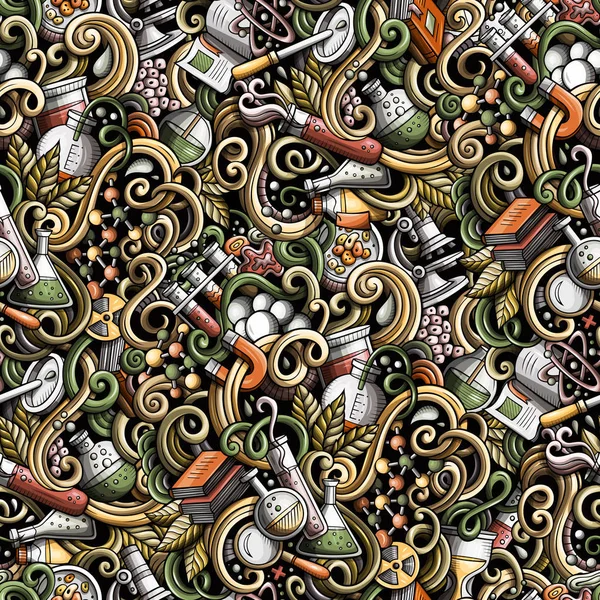 Tecknad söt klotter handritade Vetenskap sömlös mönster — Stockfoto