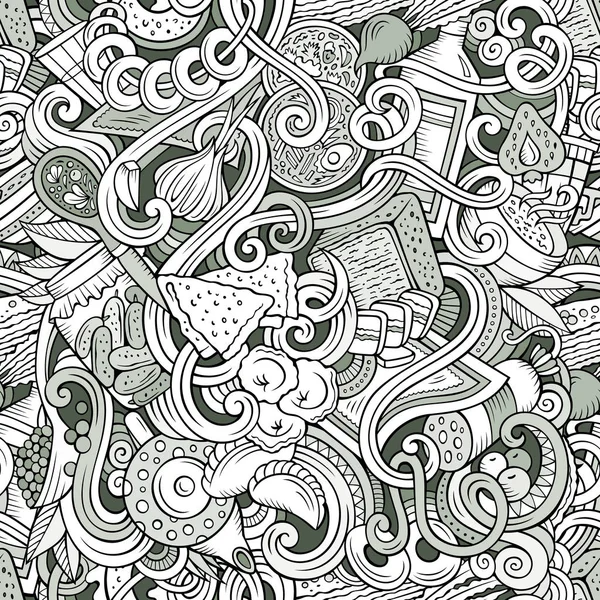 Cartoon cute doodles hand drawn Russian food seamless pattern — Stock Photo, Image