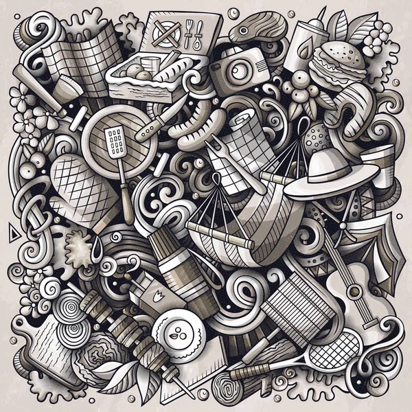 Piknikové ručně kreslené kresby ilustrace. Návrh plakátu Bbq. — Stock fotografie