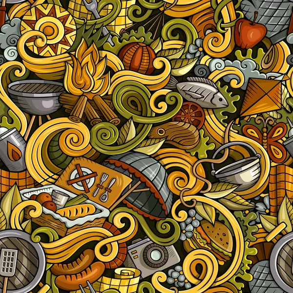 Мультфильм нарисован вручную пикник каракули плавный узор — стоковое фото