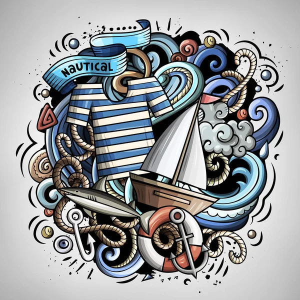 航海卡通画色彩可爱的涂鸦插图 — 图库照片