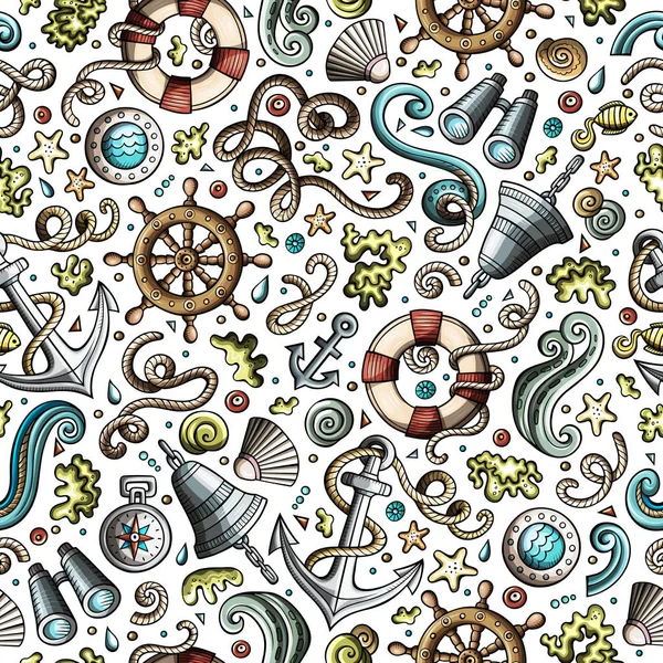 Cartoon handritade nautiska doodles seamless mönster — Stockfoto