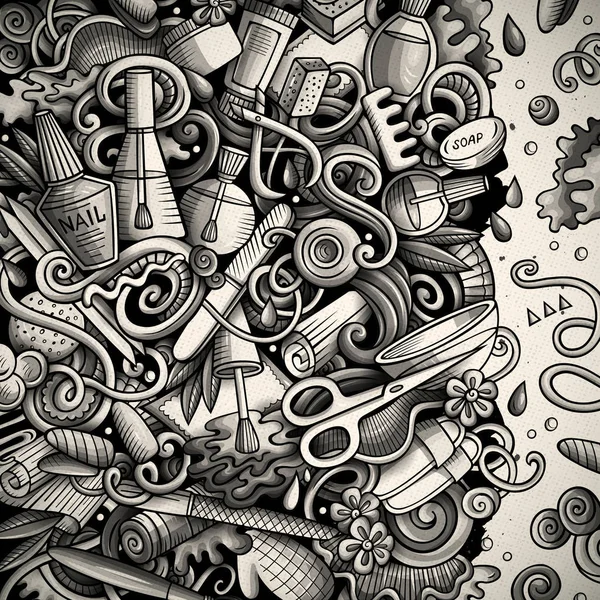 Nail salon mão desenhado doodles ilustração. Cartão de moldura de manicure — Fotografia de Stock