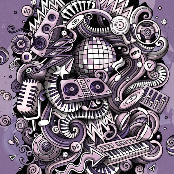 Cartoon Doodles Disco Musik Illustration. getöntes musikalisch lustiges Bild — Stockfoto