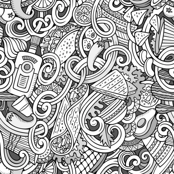 Cartoon mexican food doodles seamless pattern — Stock Photo, Image