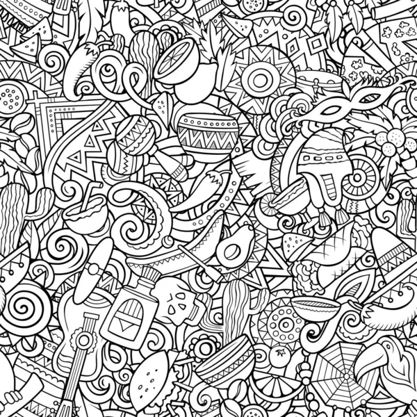 Tecknad söta doodles Latinamerika sömlös mönster — Stockfoto