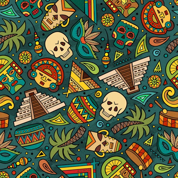 Desenhos animados desenhados à mão latino-americano, mexicano sem costura padrão — Fotografia de Stock
