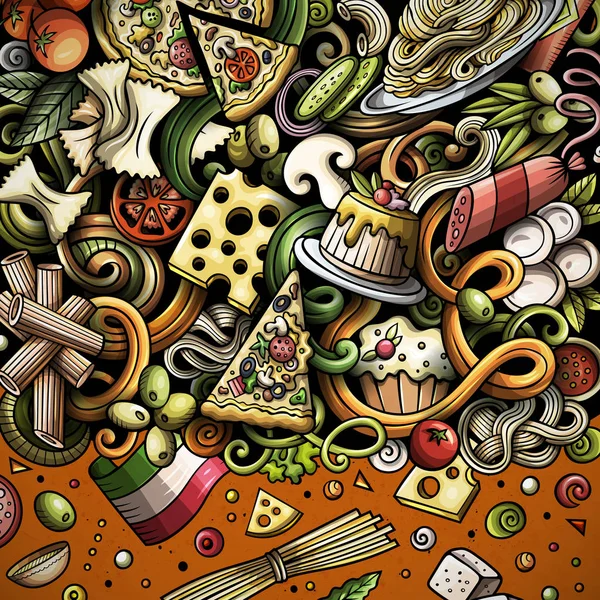 Γελοιογραφία doodles ιταλική πλαίσιο τροφίμων — Φωτογραφία Αρχείου