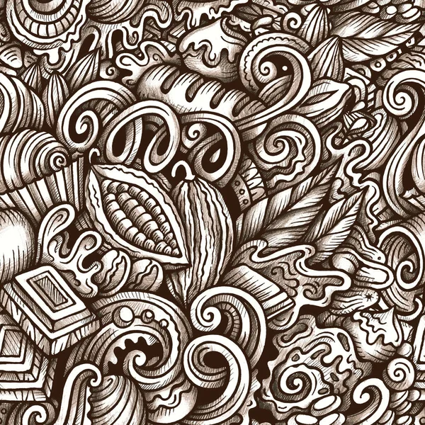 Chocolate hand drawn graphics doodles seamless pattern. — 图库照片