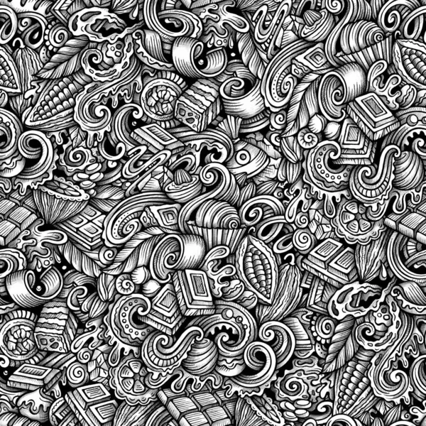 Chocolate hand drawn graphics doodles seamless pattern. — Stok fotoğraf