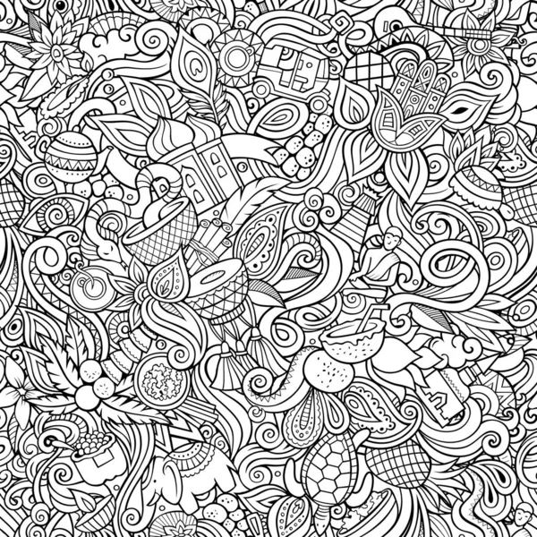 Cartoon cute doodles hand drawn Indian culture seamless pattern — Stock Photo, Image