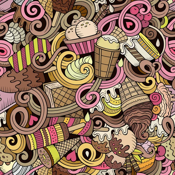 Dibujos animados dibujado a mano helado garabatos patrón sin costuras —  Fotos de Stock