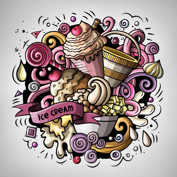 कार्टून प्यारा डूडल हाथ से तैयार आइसक्रीम चित्र — स्टॉक फ़ोटो, इमेज