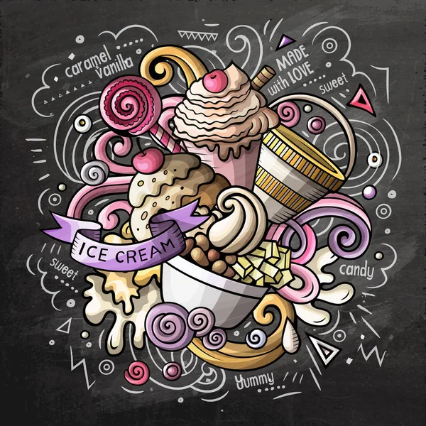 Desenhos animados bonito doodles mão desenhada Ilustração de sorvete — Fotografia de Stock
