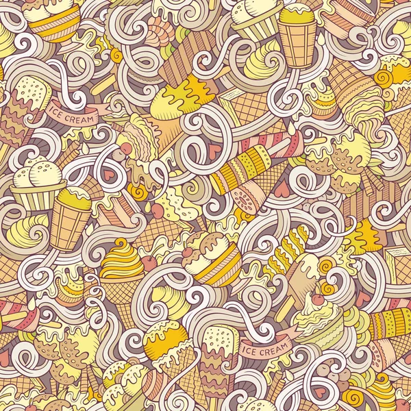 Cartoon hand-drawn ice cream doodles seamless pattern — Stock Photo, Image
