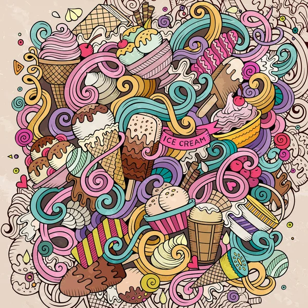 Cartoon hand-drawn doodles Ice Cream illustration — Stock Photo, Image