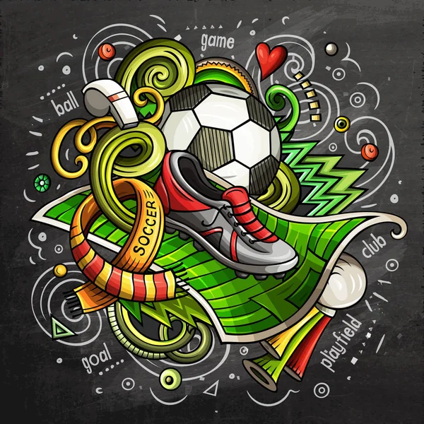 Fußball-Zeichentrickkritzelillustration. Tafeldesign — Stockfoto