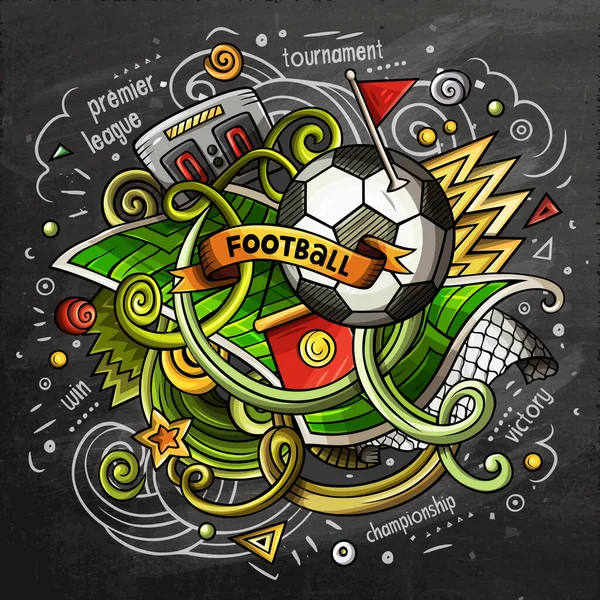 Ilustración de dibujos animados de fútbol garabato. Diseño de pizarra —  Fotos de Stock