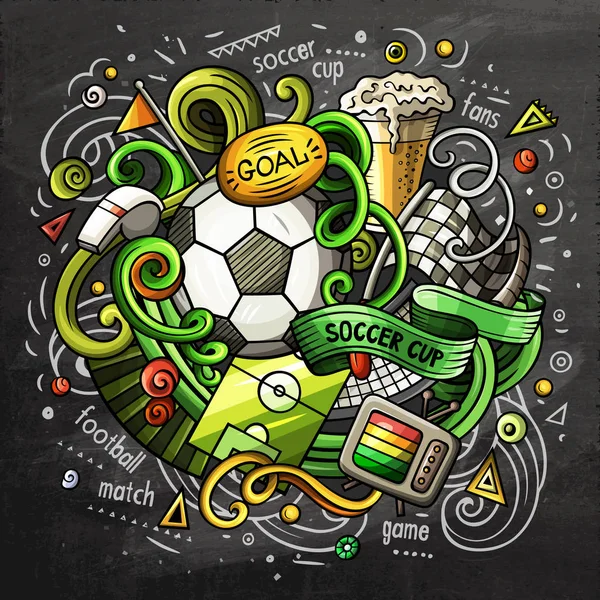 Futebol desenho animado doodle ilustração. Projeto de papelão — Fotografia de Stock