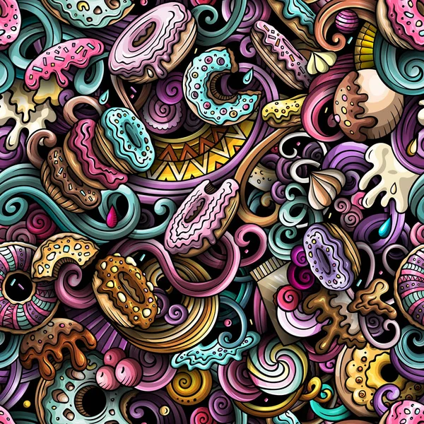 Cartoon cute doodles hand getrokken donuts naadloze patroon — Stockfoto