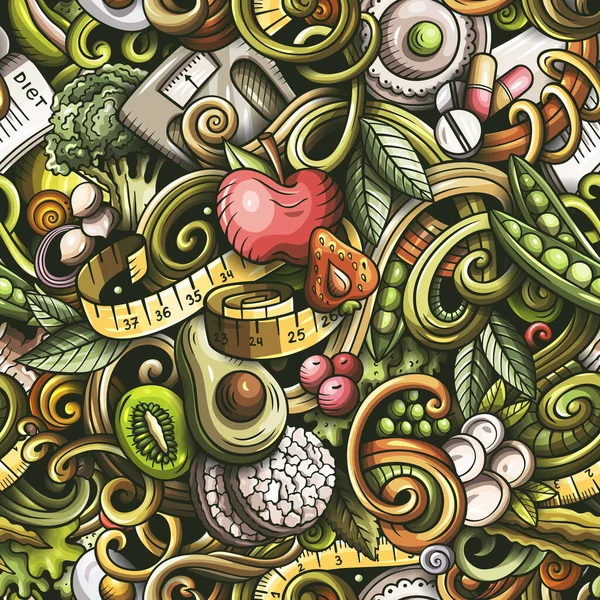 만화 귀여운 낙서 손으로 그린 다이어트 음식 원활한 패턴 — 스톡 사진