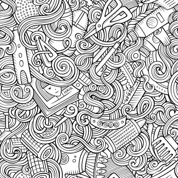 Cartoon niedliche Doodles Friseursalon nahtloses Muster — Stockfoto
