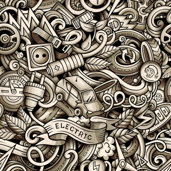 귀여운 만화 한다면 손으로 그린된 전기 자동차 완벽 한 패턴 — 스톡 사진