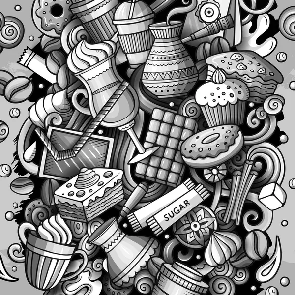 Tecknad doodles Coffe butik illustration. Kafé rolig bild — Stockfoto