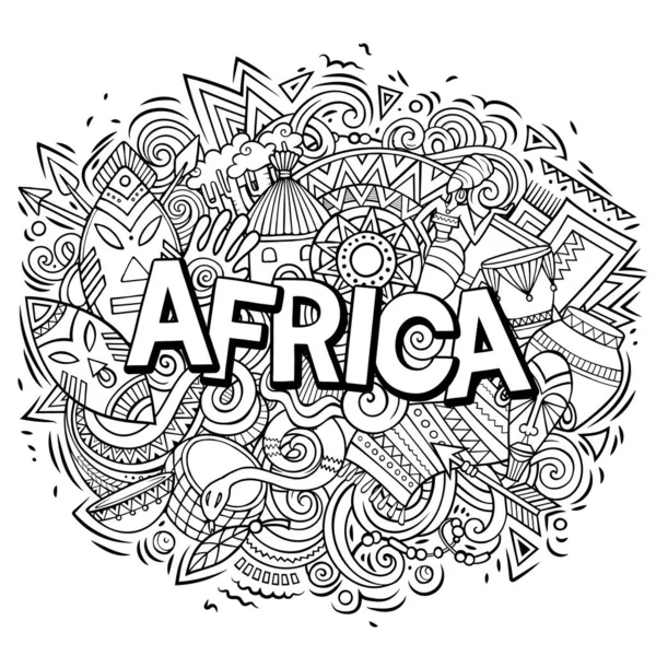 Cartoon bonito doodles palavra África. Obra de arte raster engraçado — Fotografia de Stock
