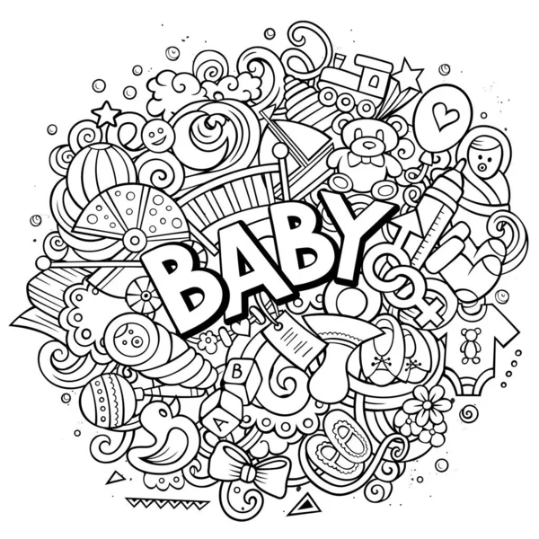 Baby mão desenhada desenho animado doodles ilustração. Arte criativa pano de fundo raster . — Fotografia de Stock